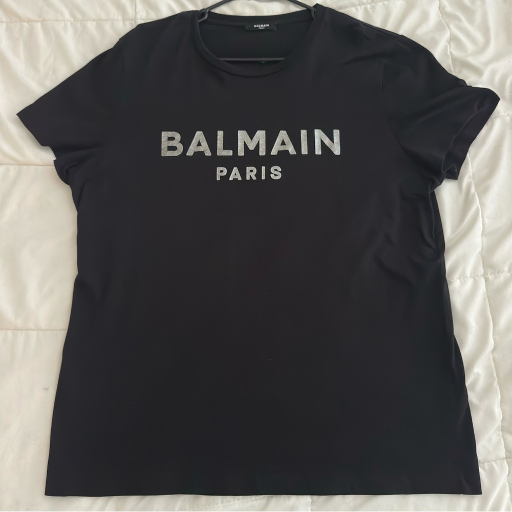 Balmain Paris Spell Out Men’s Short Sleeve Black T-shirt Size Large Authentic